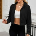 thumbnail image 3 of RYRJJ Womens Cropped Zip Up Hoodie Solid Color Short Sweatshirt Drawstring Hooded Jacket Casual Loose Outwear Coats with Pockets(Black,L), 3 of 6