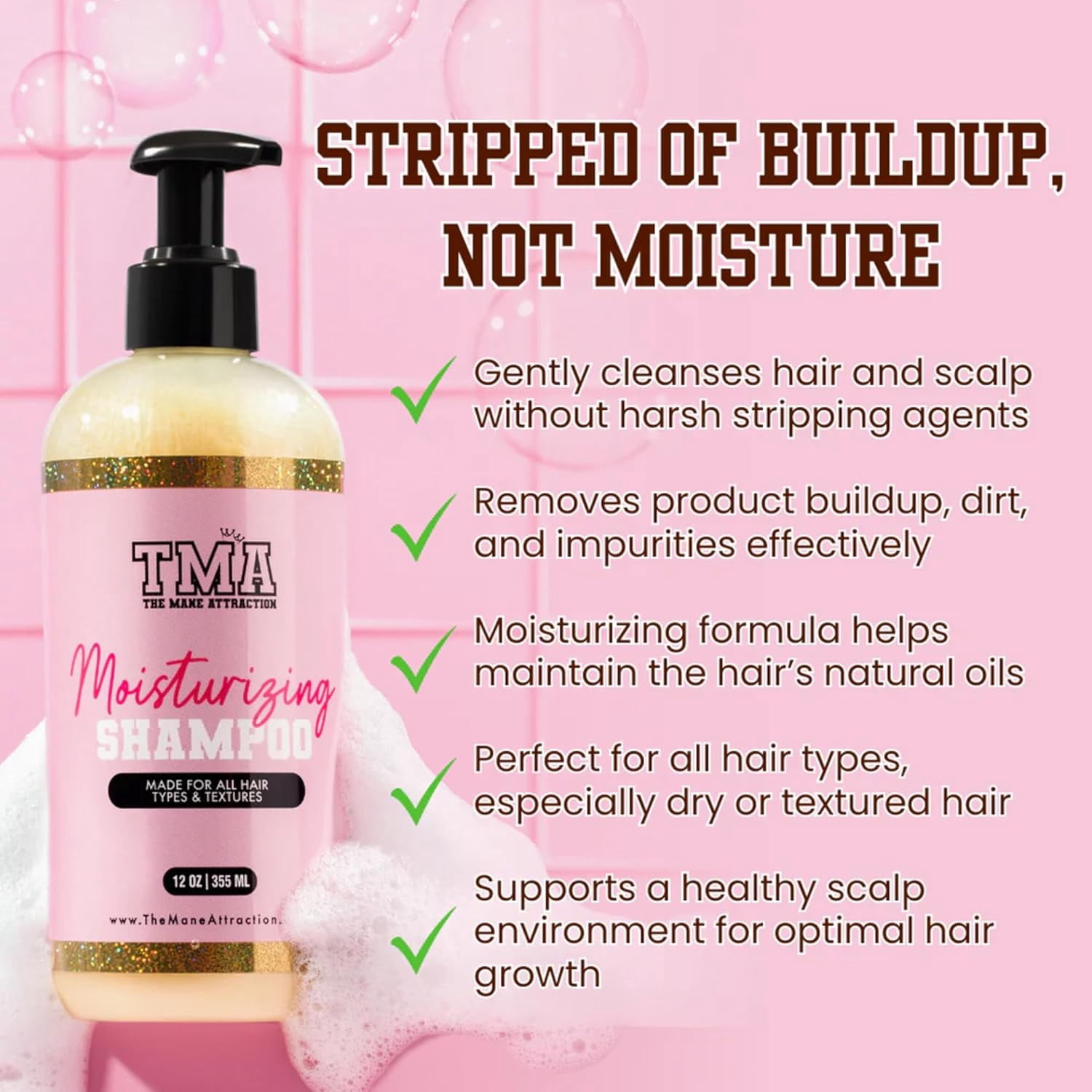 The Mane Attraction Moisturizing Adult Shampoo Plus Conditioner with Lemongrass, Natural Scent, 12 Fl Oz