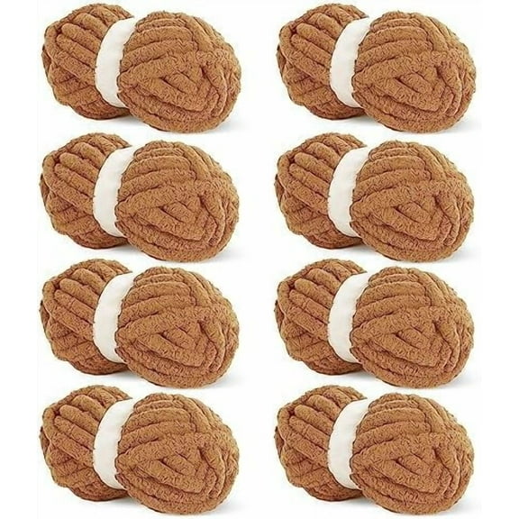 Coffee Chunky Chenille Yarn for Crocheting, Bulky Thick Fluffy Yarn for Knitting,Super Bulky Chunky Yarn for Hand Knitting Blanket, Soft Plush Yarn, 8 Jumbo Pack (27 yds,8 oz Each Skein)