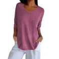 thumbnail image 2 of Pink Women's Short Sleeve T-shirt, Womens Short Sleeve Sweaters Tops V Neck Pullover Knit Shirts Loose Blouses,Women's Short sleeve T-shirt XXL, 2 of 5