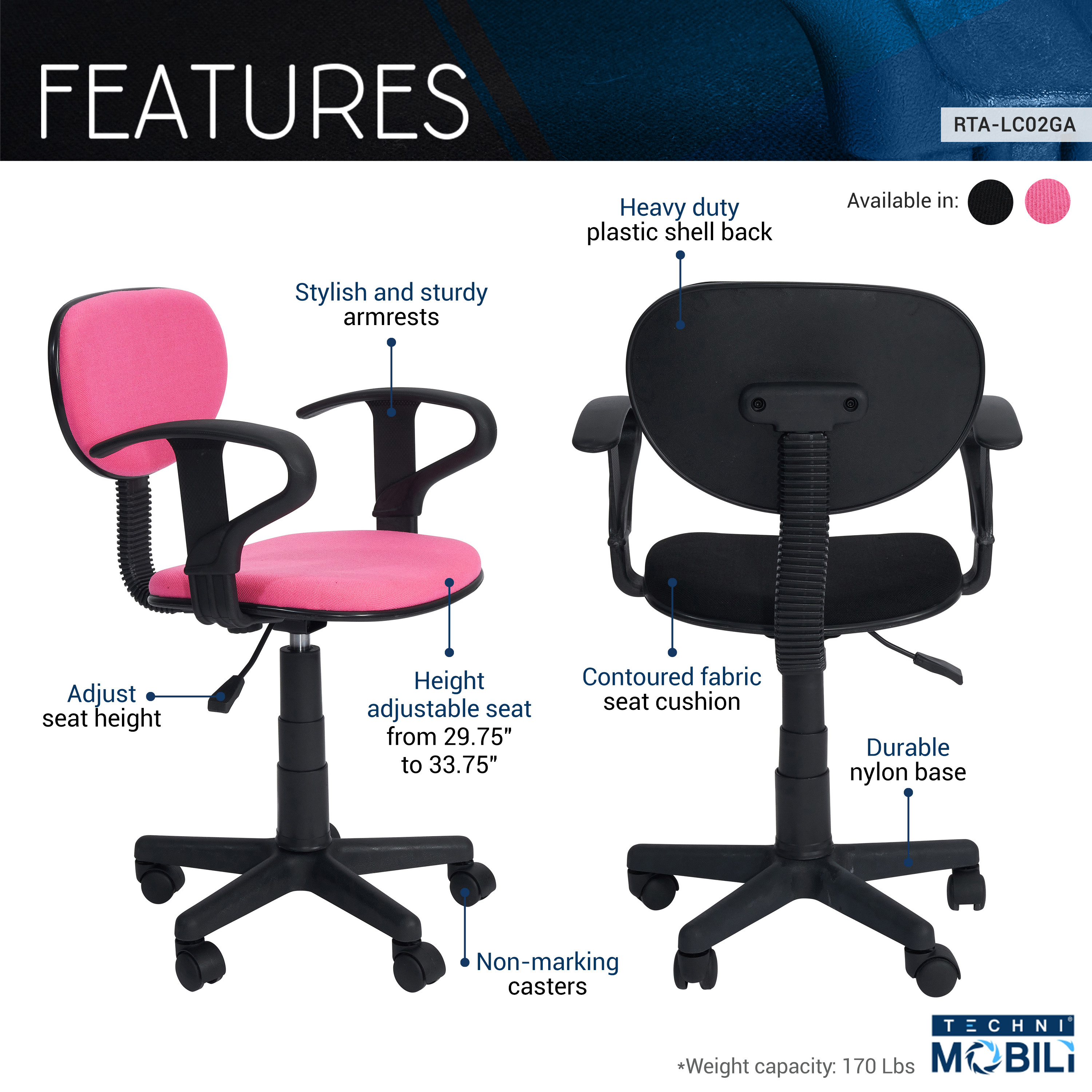 Student Task Chair with Arms, Multiple Colors - image 2 of 11