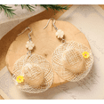 thumbnail image 4 of Bohemian Straw Hat Drop Earrings Handwoven Necklace Set, Ethnic Long Pendant Statement Jewelry, Summer Beach Vacation Accessories, Artisan Crafted Rattan for Women(wwx), 4 of 6