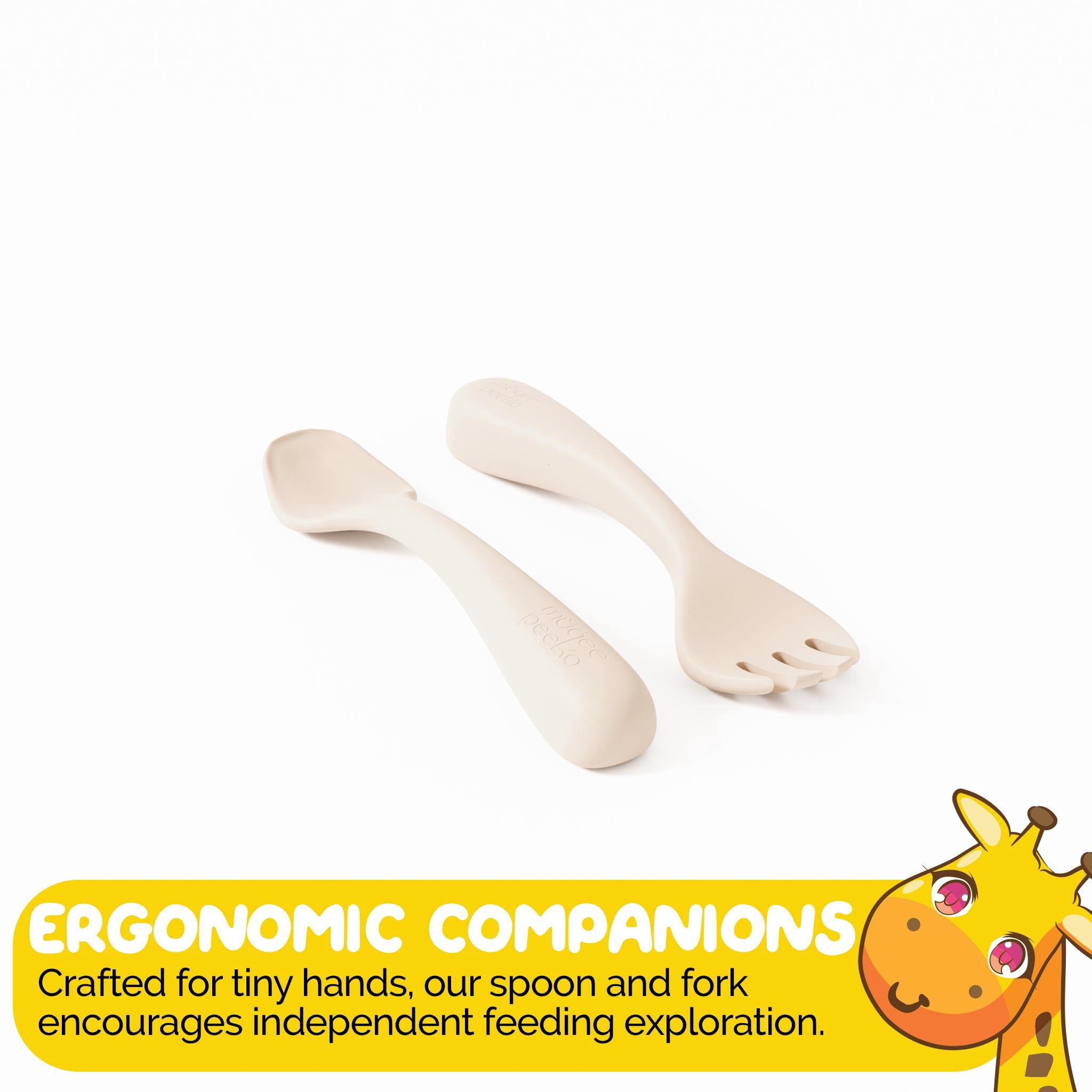 Infant Feeding Set by Muqee Peeko in Beige Color by Muqee Peeko with Plates with Suction and Utensils - (3 Piece Set)