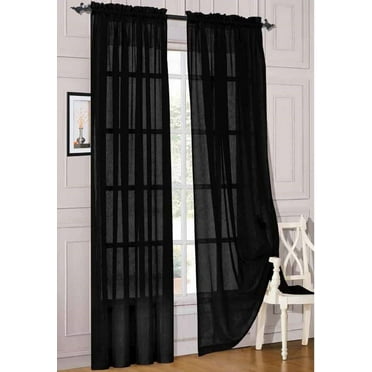 2 Pieces Black Solid Sheer Voile Window Curtain Set, Two Rod Pocket Panels 55"W x 84"L