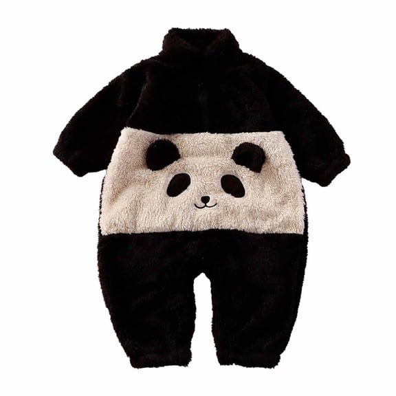 Umfun Baby Panda Fuzzy Zip Up Romper Warm Plush One-Piece for Newborn Infant Fall Winter Wear