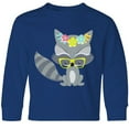 thumbnail image 3 of Inktastic Hipster Raccoon, Raccoon With Glasses, Flowers Long Sleeve Youth T-Shirt, 3 of 5