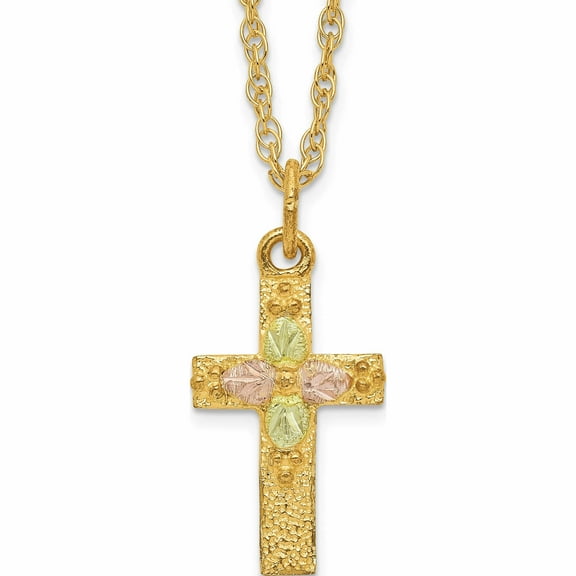 10K Yellow Gold Tri-Color Black Hills Cross Necklace (18 X 9.47) Made In United States 10bh694-18