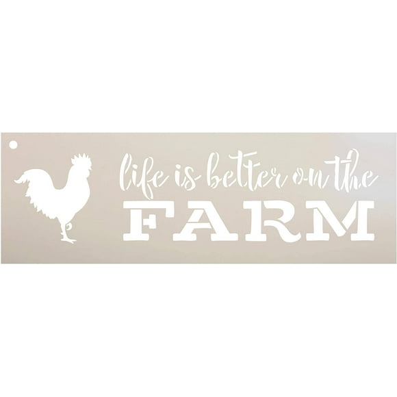 Life is Better On The Farm Stencil with Chicken by StudioR12 | Reusable Mylar Template | Use to Paint Wood Signs - Pallets - Walls - T-Shirts - DIY Country Decor - Select Size (12" x 4")