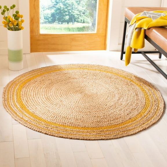 SAFAVIEH Natural Fiber Malandra Geometric Jute Area Rug, Beige/Gold, 3' x 3' Round