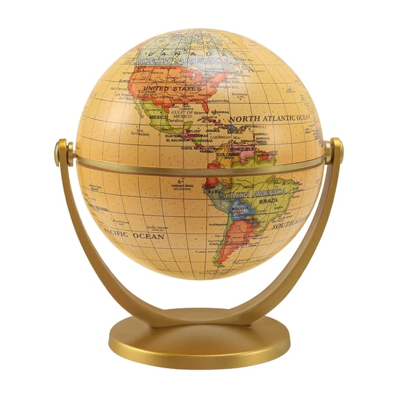 Retro Rotating World Globe Earth Antique Home Office Desktop Decor Geography Educational Learning Map School Supplies