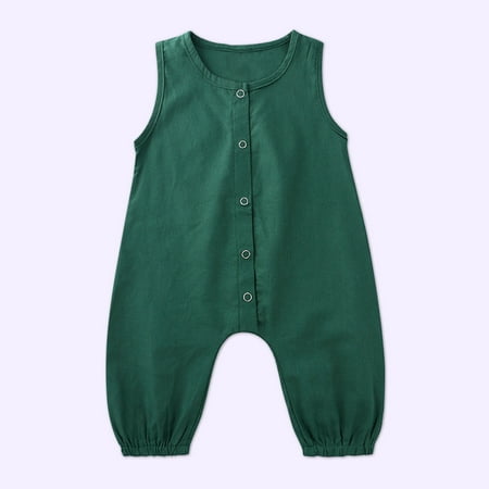 

EQWLJWE Toddler Baby Boys Girls Cute Solid Color Stripe Sleeveless Button Romper Jumpsuit Girls Harness Holiday Clearance