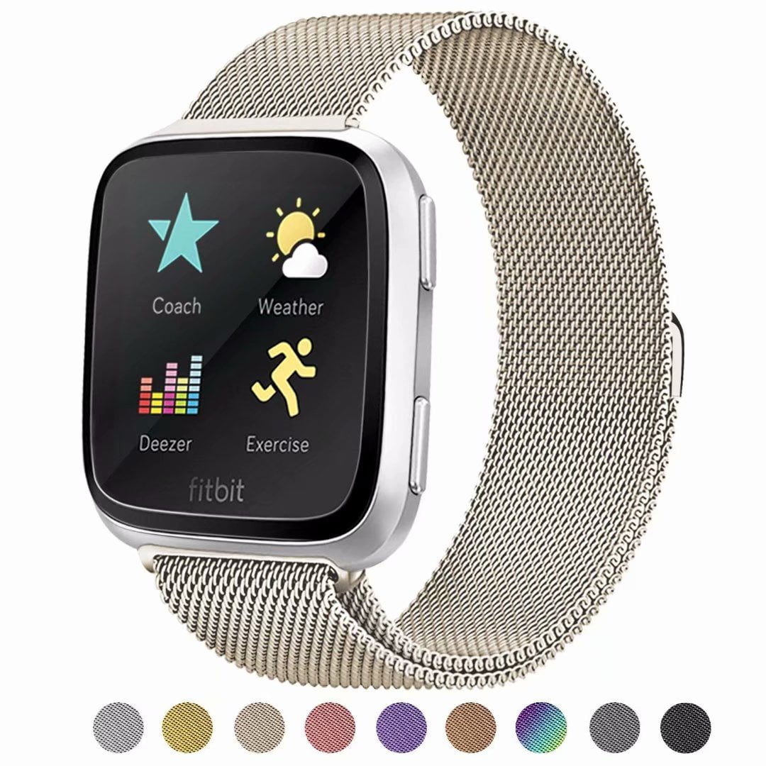 POY - POY For Fitbit Versa Bands, Stainless Steel Milanese Loop Metal Replacement Bracelet Strap with Unique Magnet Lock for Fitbit Versa, Small Large