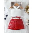 thumbnail image 2 of Suealasg Kids Girls Two Piece Summer Set 1T 2T 3T 4T 5T 6T Children Girls Sleeveless Camisole Top and Belt Leather Skirt Little Girl Casual Partywear, 2 of 9