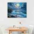thumbnail image 2 of Patifu Dark Blue Ocean Waves Landscape Wall Art, Beach Moon Spectacular Night View Modern Canvas Wall Painting for Living Room Bedroom Office Print Decor  20x16in, 2 of 6