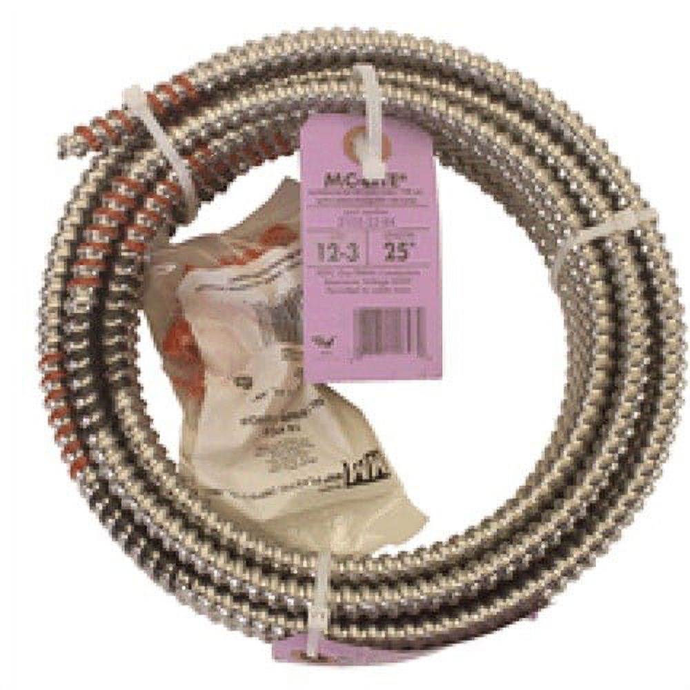 Southwire Armorlite 12/3 Type MC Aluminum Armored Cable - 600V, 250 Foot Coil, For Electrical Wiring
