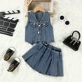 thumbnail image 2 of Byoo Little Girls Character Sets Summer Denim Plaid Buttons Vest Top And Pleated Skirt 2pc Sets Children Size 1-9 Clothing, 2 of 9