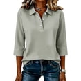 thumbnail image 5 of Womens Polo Shirts for Work Collared Button Vintage 3/4 Sleeve Tops Fall Lightweight Loose Fit Soild Blouses L, 5 of 5