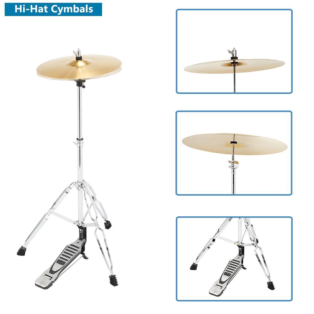 5-Piece Full Size Adult Drum Set with Bass Drum/Tom Drum/Snare Drum/Floor Tom/Ride Cymbal - Complete Professional Percussion Kit with Stainless Steel Hardware and Height Adjustable Stool - Black