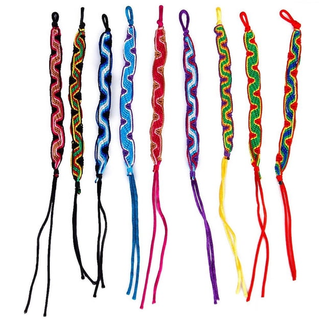 9pcs Curving Style Handmade Colorful Knurled Braided Friendship Bracelets Thread Wrist Ankle Bracelets (Random Color)
