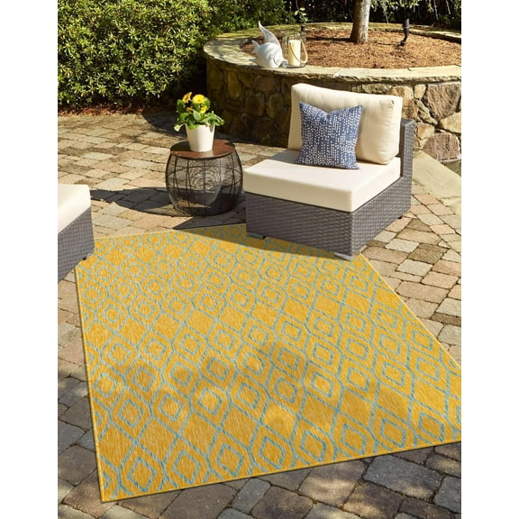 Jill Zarin Outdoor Collection Area Rug - Turks and Caicos (5' 3" x 8' Rectangle Yellow and Aqua/Light Blue)