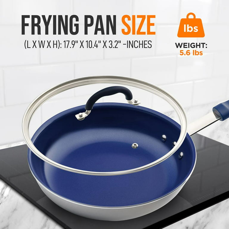 NutriChef NCCI10 10 Inch Pre Seasoned Nonstick Cast Iron Skillet Frying Pan  Kitchen Cookware Set with Tempered Glass Lid and Silicone Handle Cover
