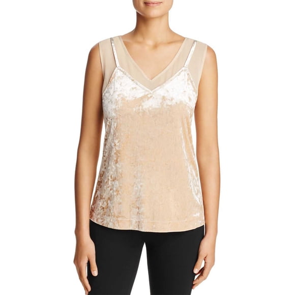 Love Scarlett Blouse en Velours Froissé en Chiffon pour Femmes, T-Shirt, Or Clair, Petit