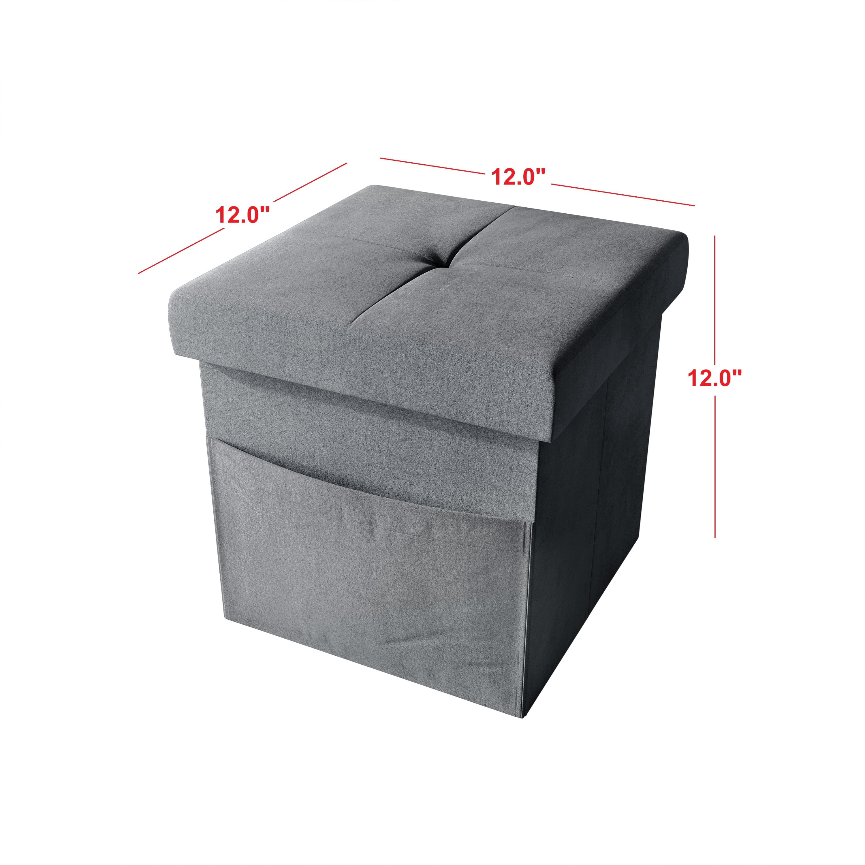 Home Design Chico 12" Tufted Upholstered Folding Storage Bench with Deep Cushion and Front Pocket, Multi-Purpose Rectangular Design for Bedroom, Entryway, or Living Room, Dark Gray