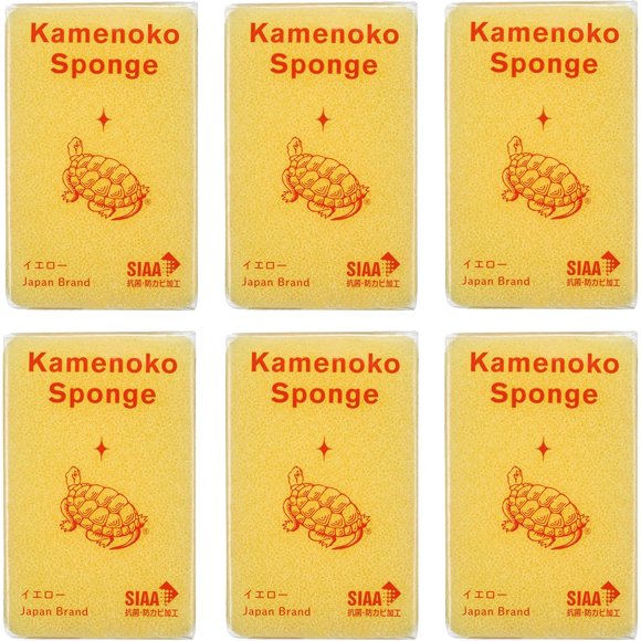 Kamenoko Sponge - Yellow - Set of 6 - Kitchen Sponges for Cleaning Dishes and Pans - Odor-Resistant - Made in Japan