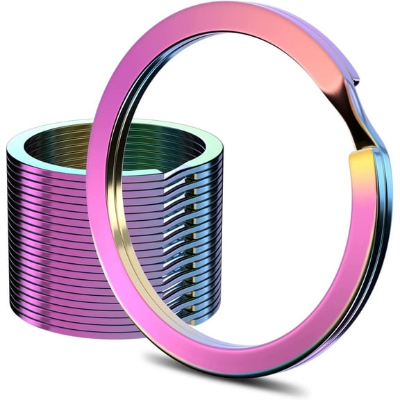 12pcs Metal Flat Key Rings, 1 inch Thick Round Split Keyring for Car Office Home DIY Keychains (Rainbow)