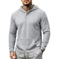 thumbnail image 3 of MiYuan Mens Henley Hoodies Textured Knit Pullover Casual Long Sleeve Knit Hooded Sweatshirt with Kangaroo Pocket, 3 of 7