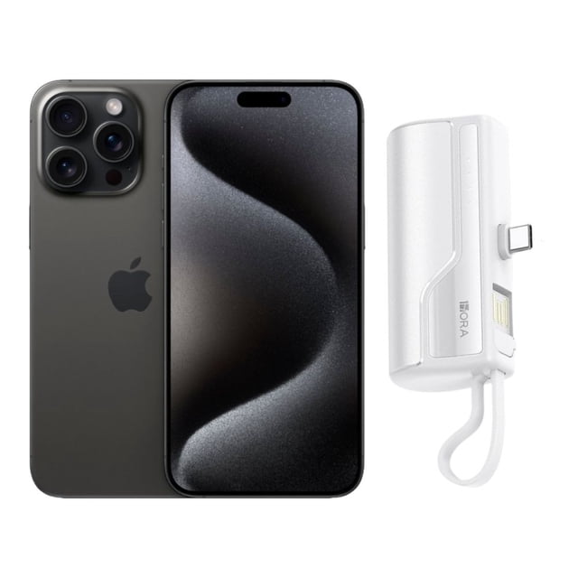 iPhone 15 Pro Max 256GB Negro E-SIM Reacondicionado más Mini Power Bank