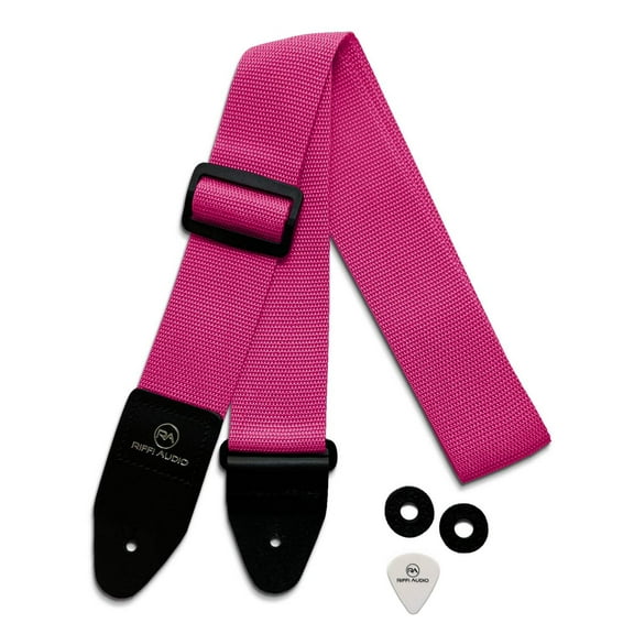 Riffi Audio Guitar & Bass Strap Hot Pink with Pick and Strap Locks 2-Inch