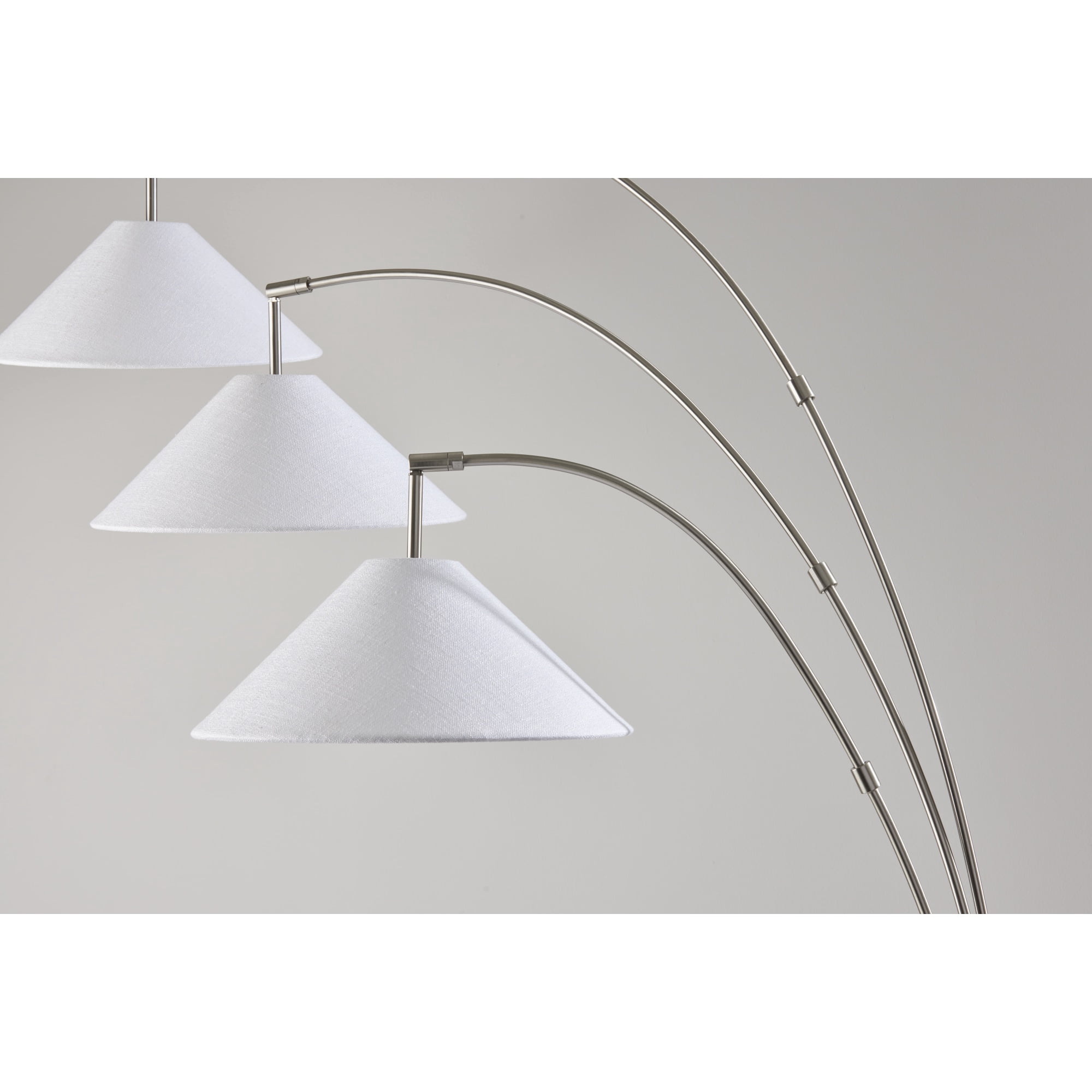 Adesso Braxton 3-Arm Arc Lamp, Brushed Steel, Textured White Fabric Shade