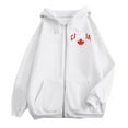 thumbnail image 4 of Women's Canada Print Hooded Sweatshirt, Fashion Casual Oversized Pullover with Drawstring Hood and Front Zipper, Lightweight Breathable Streetwear Jacket for Fall Winter Seasons White S, 4 of 5