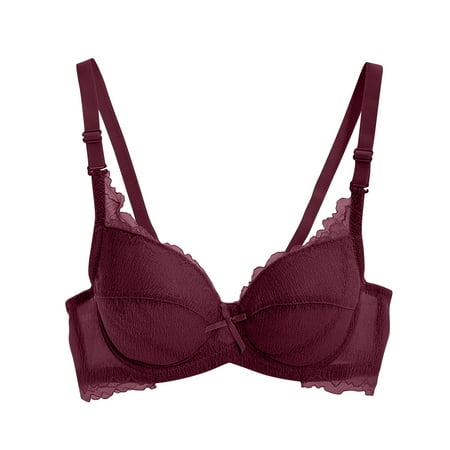 Lovzfmll Daily Wear Bras for Women  Women s Bralette Wireless Padded Bra Top Sexy Lace Patchwork Bra With Breathable and Sagging Lightweight Underwear Everyday Basic Bras Wine 36/80