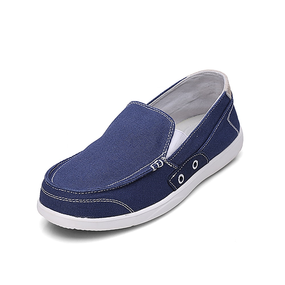 Ammoo Mens Canvas Shoes Slip on Deck Shoes Casual Cloth Boat Shoes Non Slip Casual Loafer Flat Outdoor Sneakers, Men's, Size: 9.5, Blue