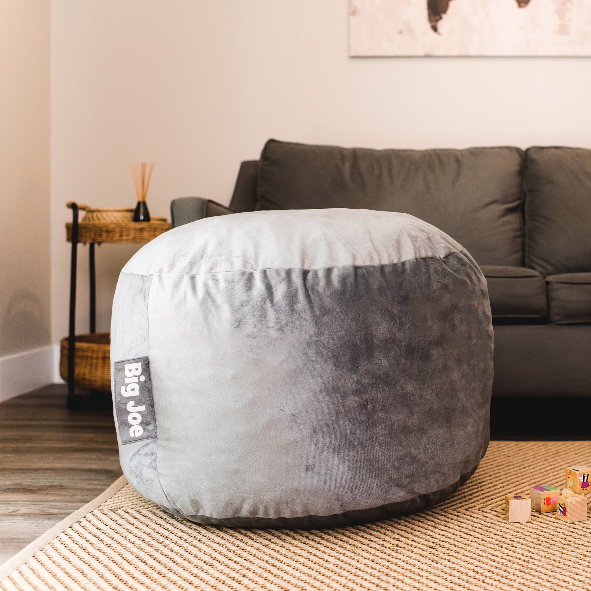 Big Joe Fuf Small Foam Filled Bean Bag Chair, Gray Plush, Soft Polyester, 2 feet