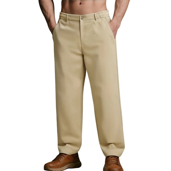 LWavelet Mens Straight Leg Pants Button Waist Loose Fit Casual Pants Khaki XL