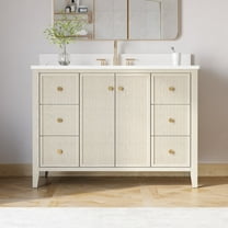 ANGELES HOME 48 Inch Bathroom Vanity with ingle Undermount Sink, Solid Wood, Quartz Top, 6 Dovetail Drawers and 2 Soft Close Doors
