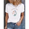 thumbnail image 1 of Halloween T-Shirt - Women's Pediatric Nurse Graphic T-Shirt | Black Short Sleeve Crew Neck Casual Top with Playful Dinosaur & Ribcage Cartoon Print, Machine Washable Tee, Everyday Comfort Wear, 1 of 6