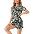 thumbnail image 4 of INSPIRE CHIC Women's Loungewear Sleepwear Button Down Shirt with Shorts Summer Pajama Sets XL Black Flowers, 4 of 5