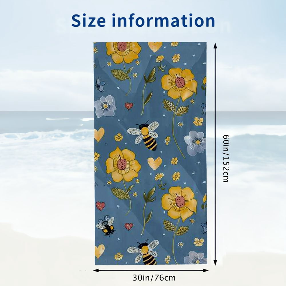 PHYHOO Cute Bee Beach Towel for Adults Kids Microfiber Lightweight Swimming Pool Towels Quick Dry Absorbent Sand Free Large Oversized Bath Towel 30x60in