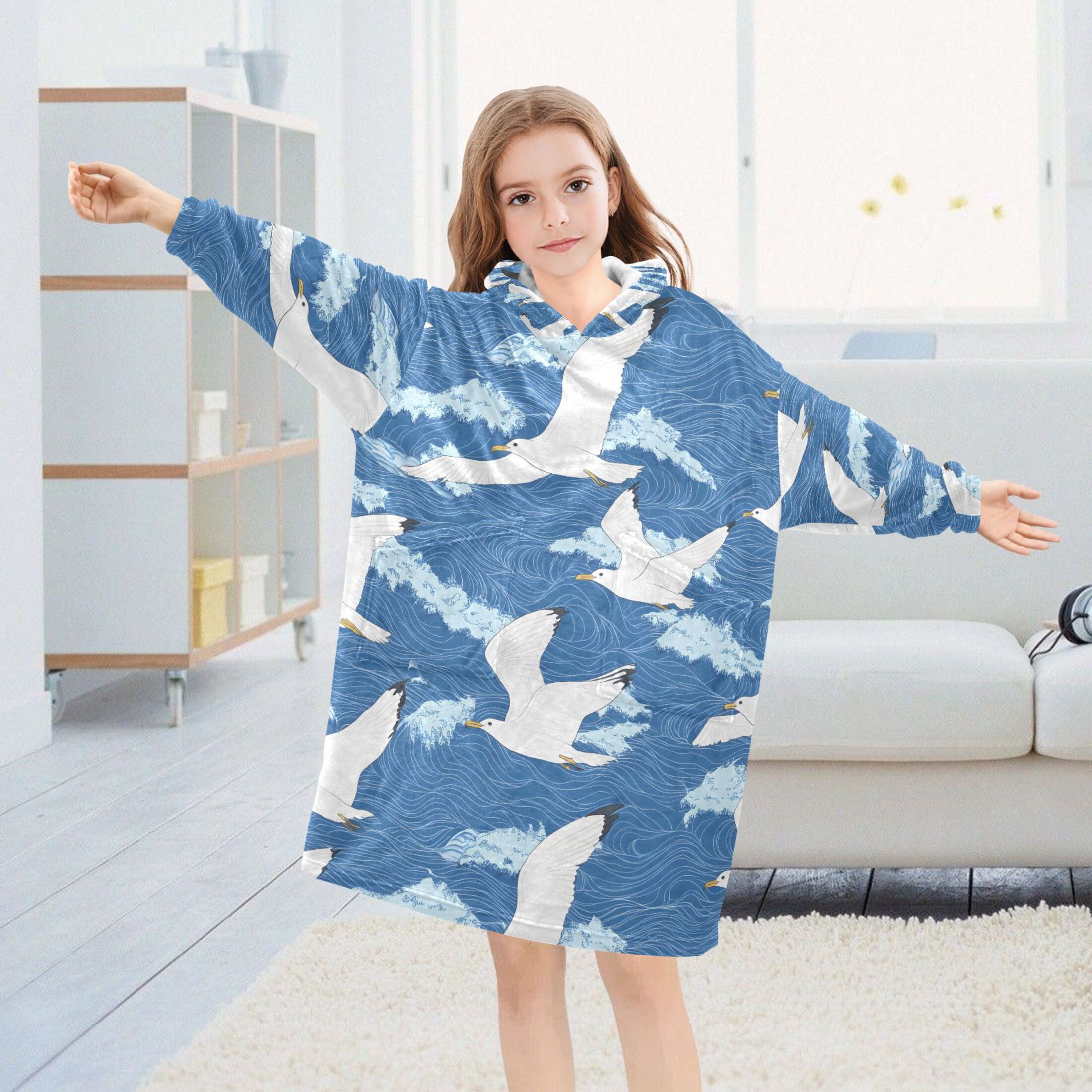 joogoo Blanket Hoodie for Seagulls Wavy Oversize Sweatshirt 3-14 YR L