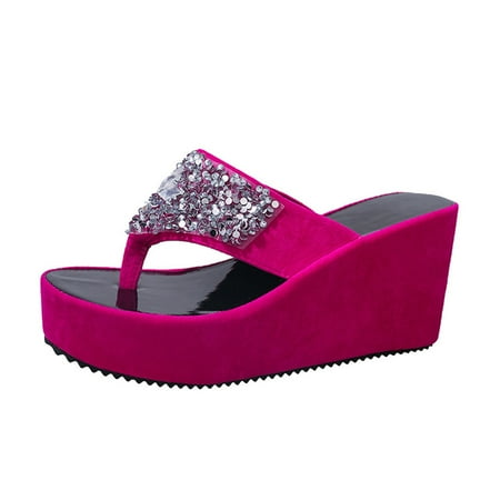 

Flip Flops for Women Size 12 Padded Summer Women s Slippers Rhinestone Wedges Flip Flops Fashion Causal Comfortable Clip Toe Beach Shoes Beach Sandal