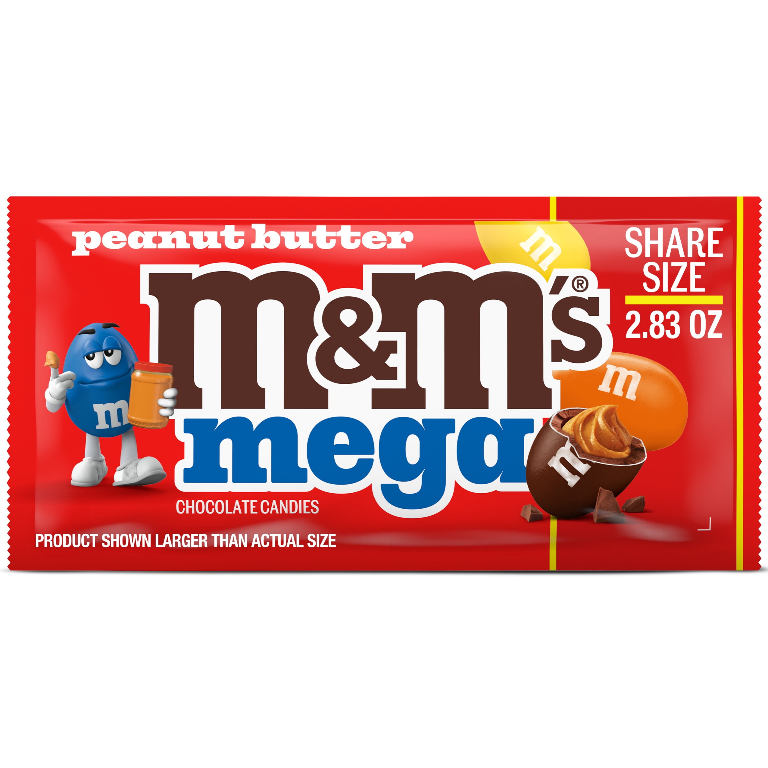 (3 pack) M&M's Mega Peanut Butter Chocolate Candy, Share Size - 2.83 oz Pack