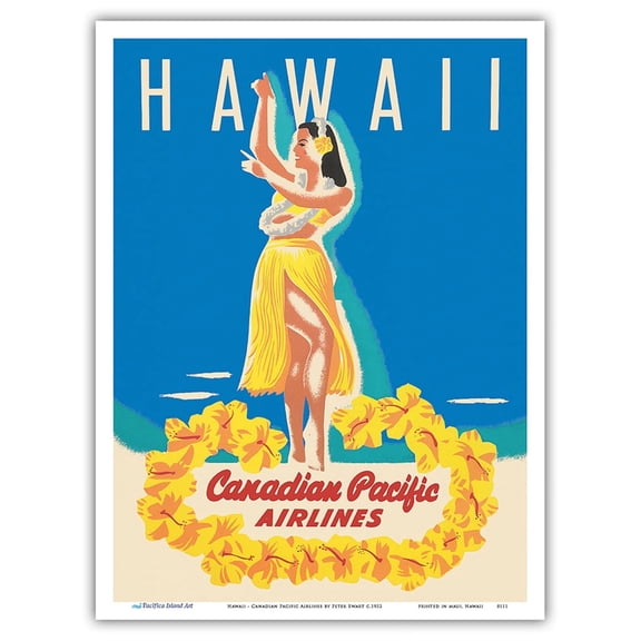 Hawaii - Canadian Pacific Air Lines - Hawaiian Hula Dancer - Vintage Airline Travel Poster by Peter Ewart c.1952 - Master Art Print (Unframed) 9in x 12in