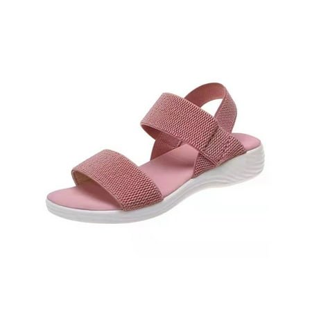 

Lacyhop Womens Flat Sandal Low Wedge Casual Shoes Slip On Sandals Sport Lightweight Ankle Strap Beach Pink 6.5