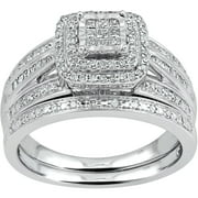 1/2 Carat T.W. Diamond Princess Quad Sterling Silver Bridal Set