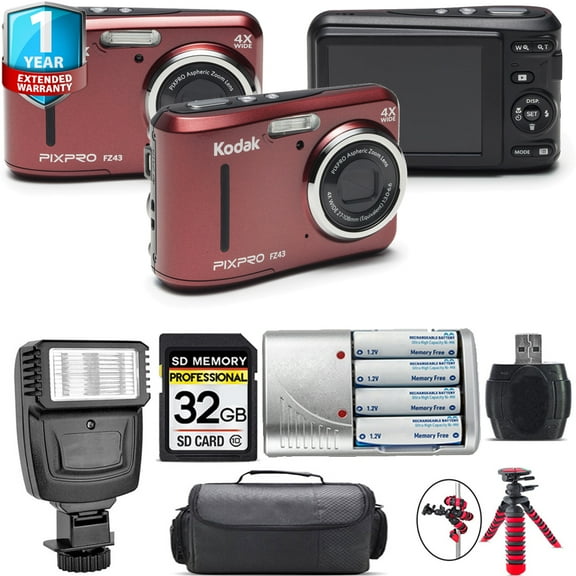 Kodak PIXPRO FZ43 Digital Camera (Red) Extra Battery 1 Yr Warranty 32GB