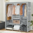 thumbnail image 3 of HONEIER Extra Large Closet Wardrobe, 65"Lx 73"H Portable Closet with 3 Hanging Rods, Shelves and 4 Side Pockets, Clothes Storage Organizer with Cover, Easy Assembly, Grey, 3 of 10